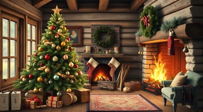 温馨圣诞之家火炉旁的节日盛宴 温馨圣诞之家火炉旁的节日盛宴