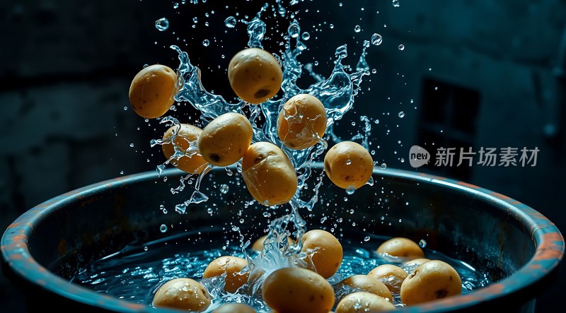 土豆入水溅起水花