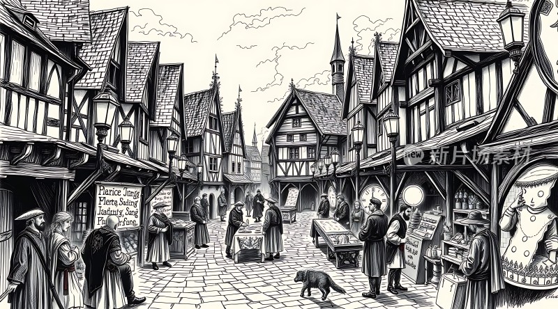 中世纪集市繁华景象