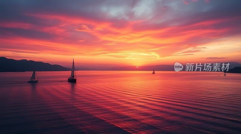 日落帆影映红霞