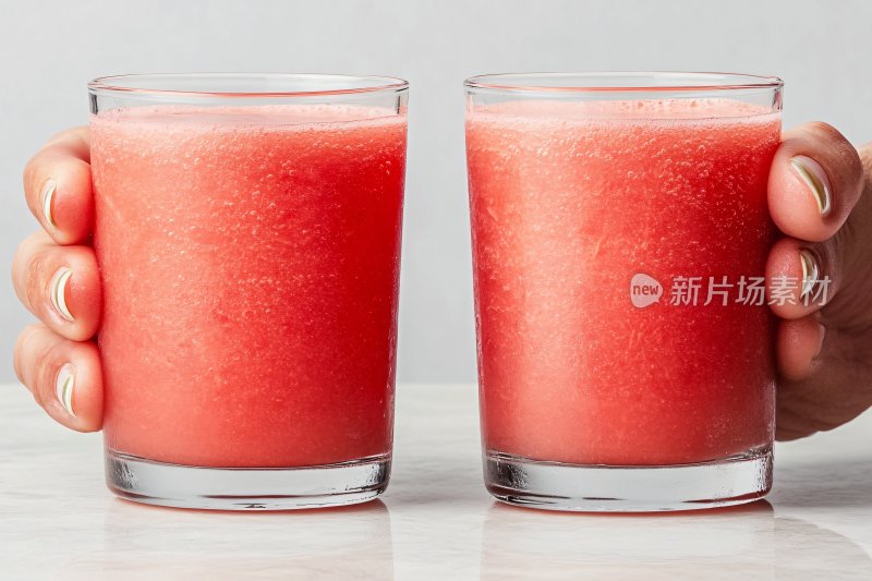双手捧西瓜汁饮品画面