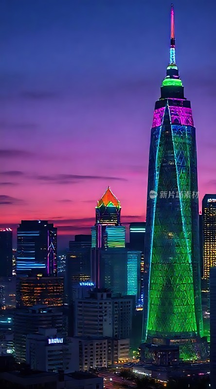 城市夜景灯光璀璨摩天大楼