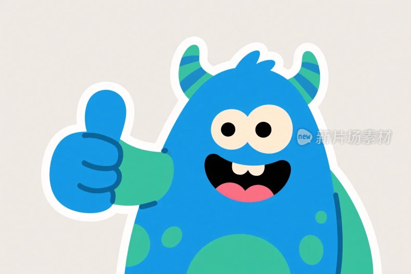 蓝色卡通怪物点赞插画