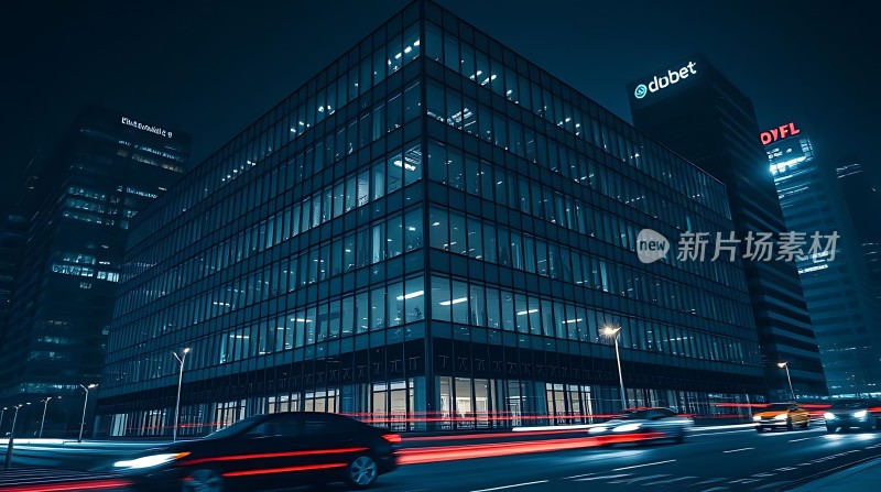 都市夜景下的现代建筑群车水马龙灯火辉煌