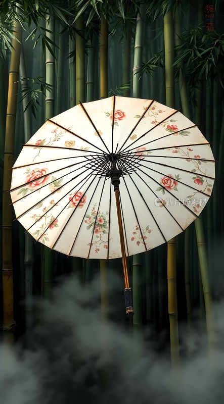 竹影斑驳下的油纸伞