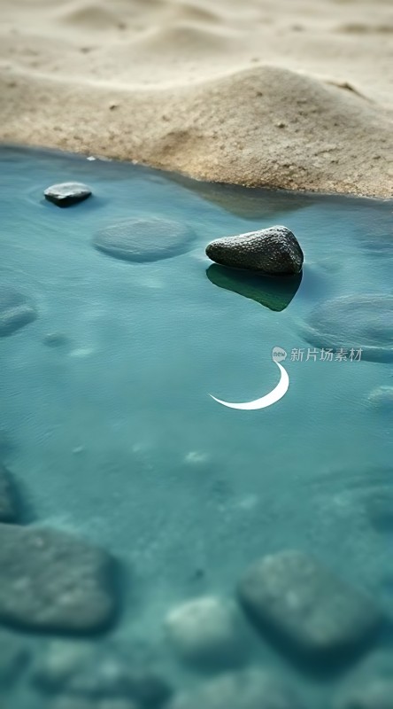 月映碧波轻抚石