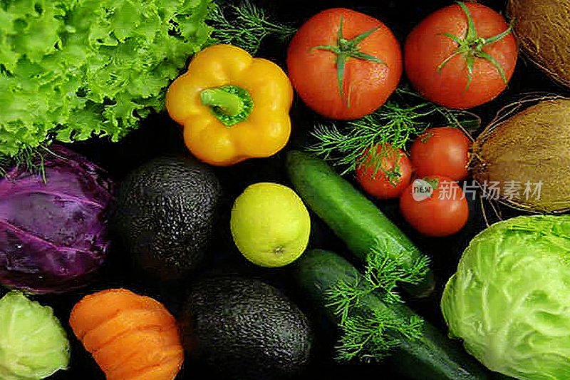 多种新鲜蔬菜与水果集合