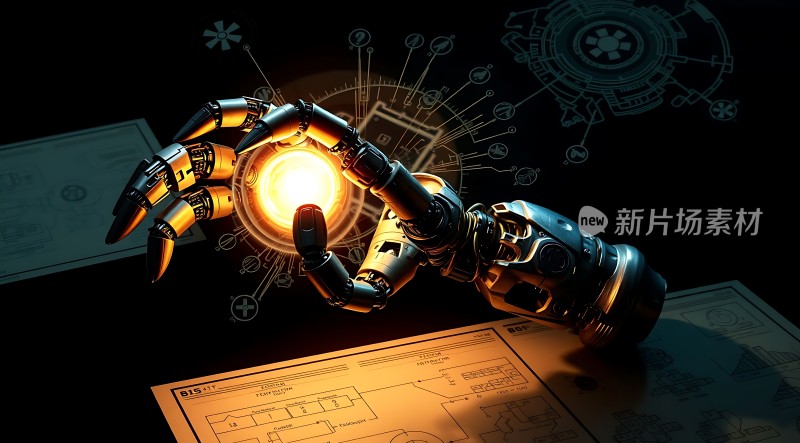 机械臂握住发光球体科技感十足