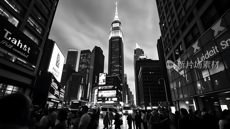 繁华都市夜景高楼林立车水马龙人群熙攘