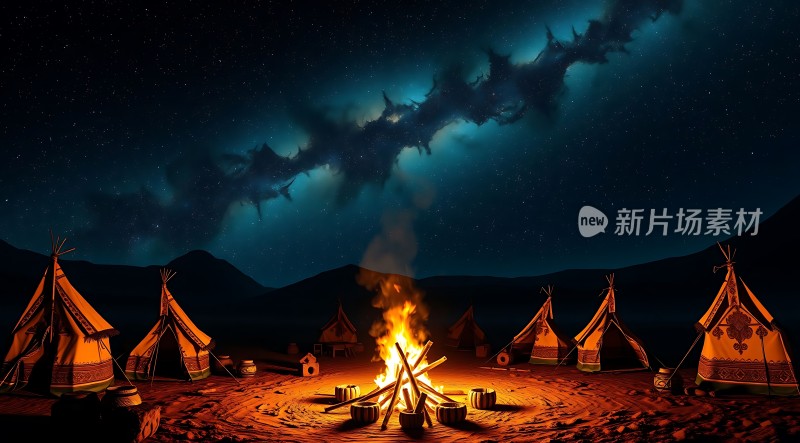 星空下的篝火与帐篷