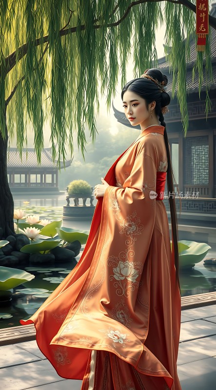 汉服佳人柳下倩影