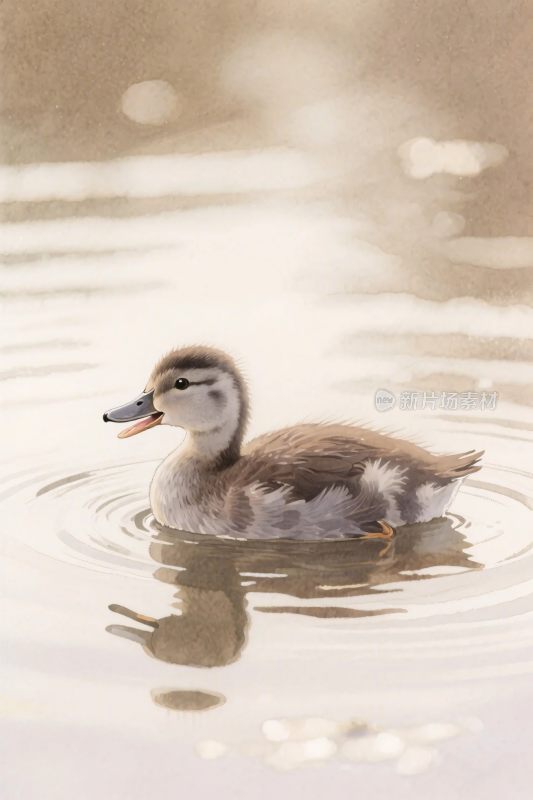 小鸭游水面倒影
