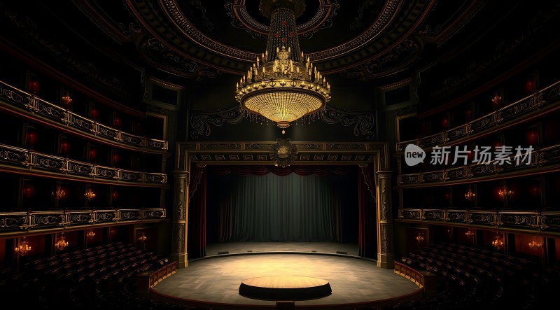 华丽剧院璀璨吊灯下的舞台