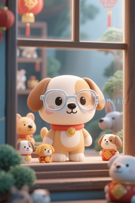 卡通萌宠窗前插画