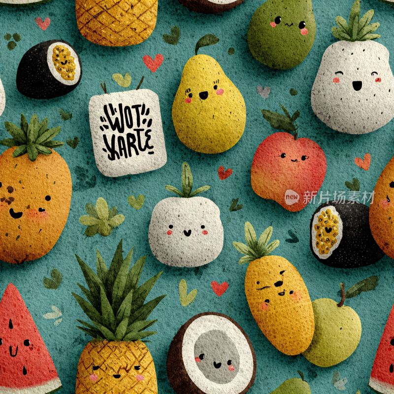 可爱水果插画图案