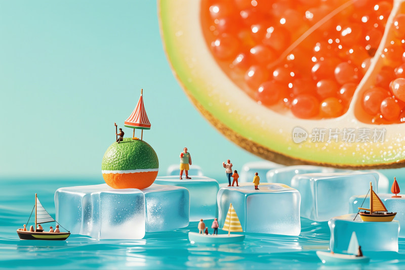 大暑夏至处暑夏天水果世界微观摄影冰块小人