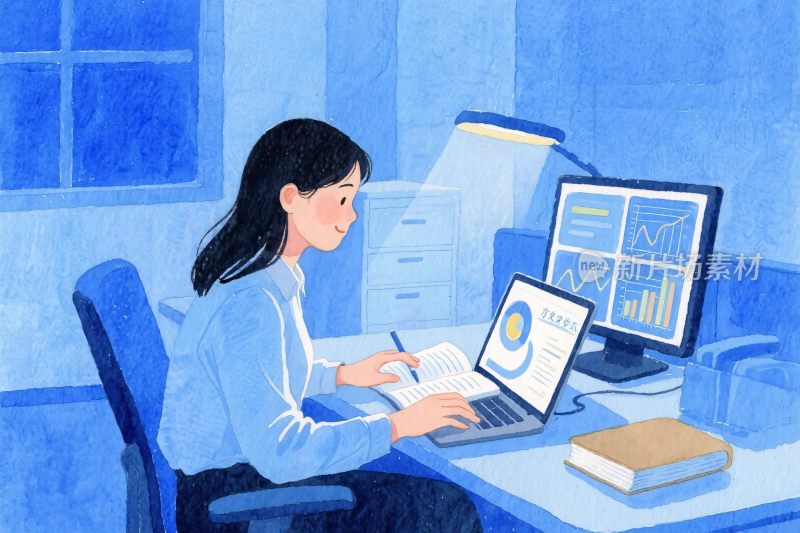 女性办公插画场景