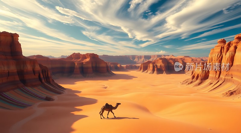 沙漠驼影穿越金色沙海的孤独之旅