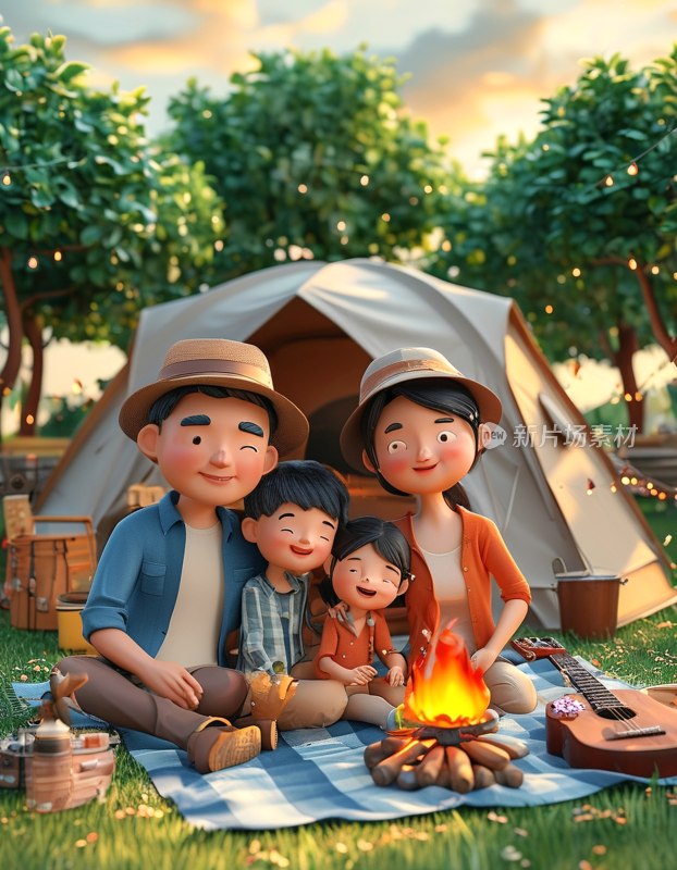 家庭露营插画