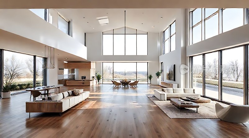 现代简约大宅宽敞明亮落地窗设计自然光线充足