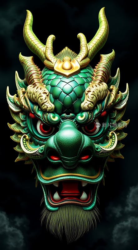 绿龙面具威武神秘色彩鲜艳细节精致