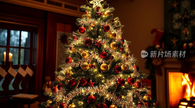温馨圣诞树下的节日氛围