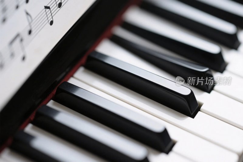 特写镜头下的钢琴琴键