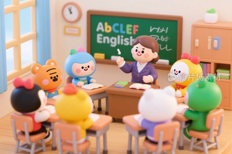 卡通课堂学习场景