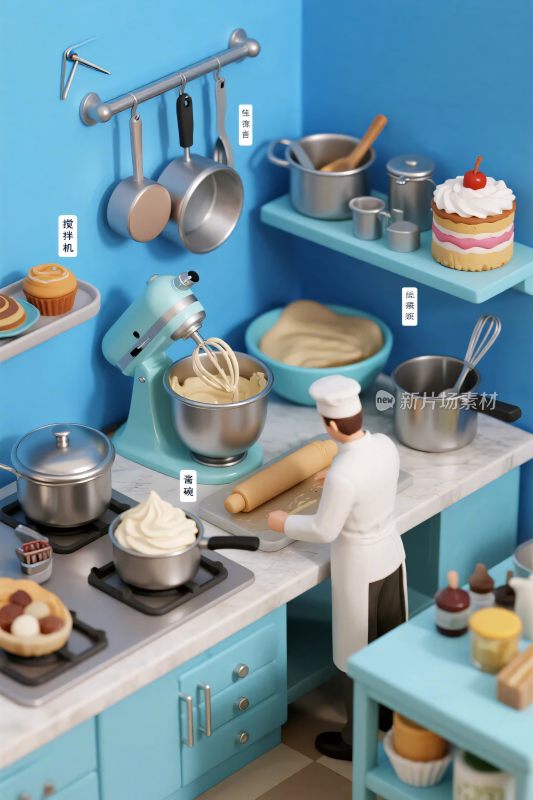 复古厨房插画场景