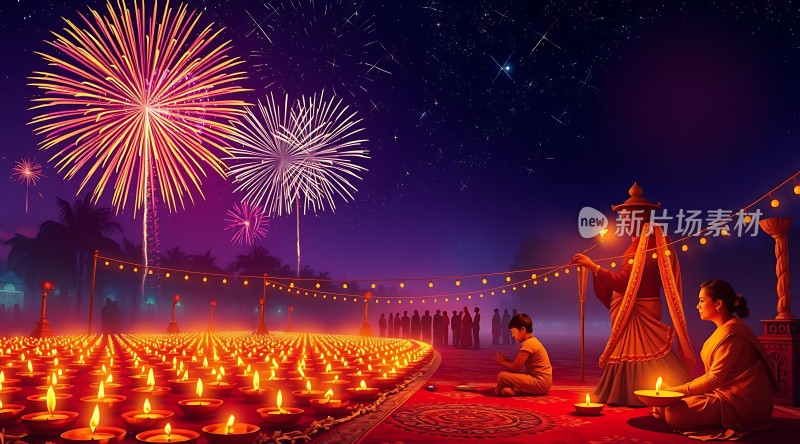 灯火辉煌迎新夜烟花璀璨映星空