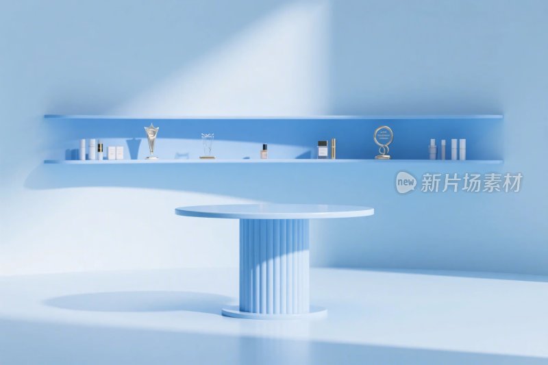 简约蓝色室内场景插画