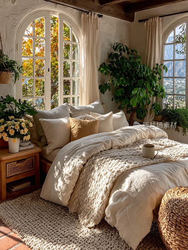 温馨绿植环绕的卧室场景