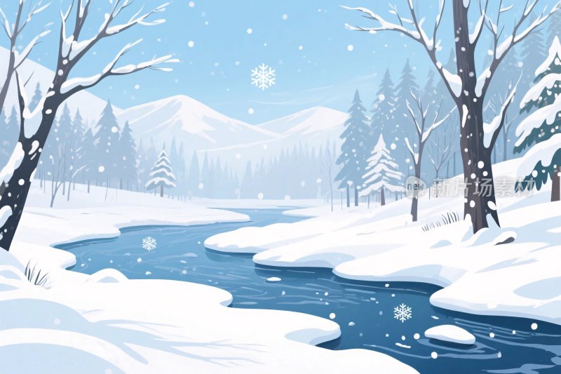 冬季雪景插画