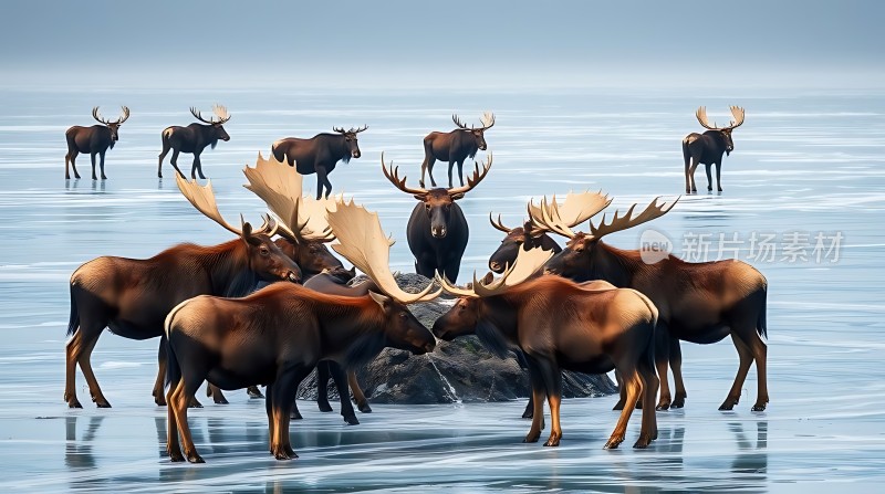 冰湖麋鹿群