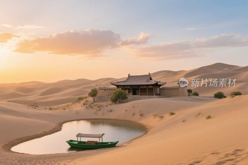 沙漠古建水景图