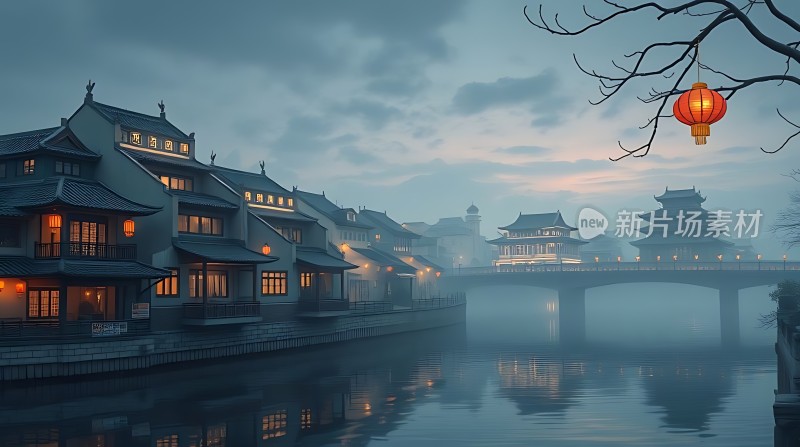 古桥夜色映水乡