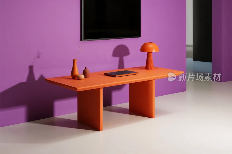 现代室内橙桌装饰场景图