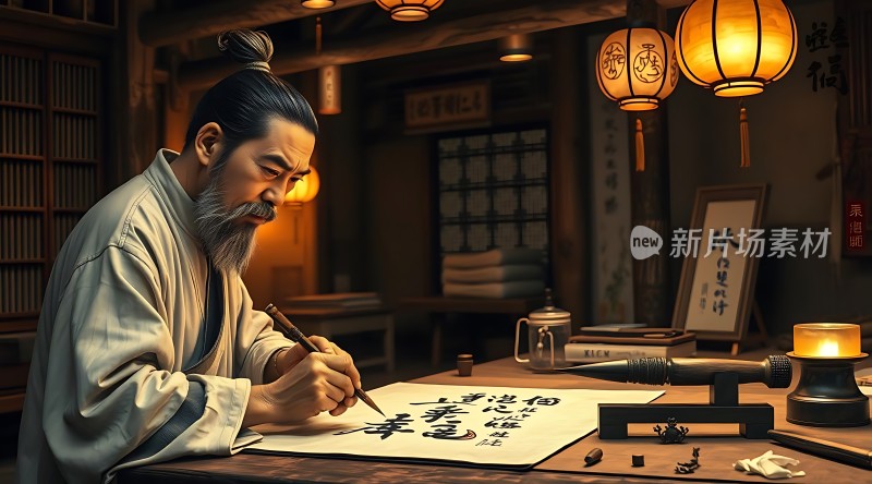 古风书法创作场景