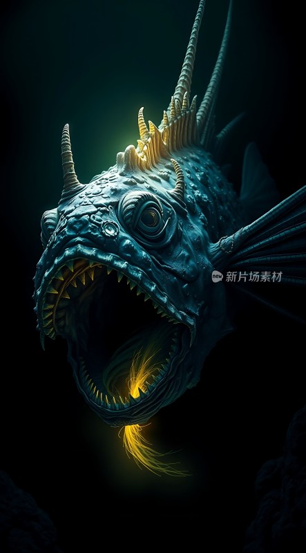 深海巨兽发光的眼睛与锋利牙齿
