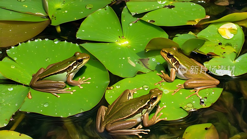 三只青蛙在荷叶上