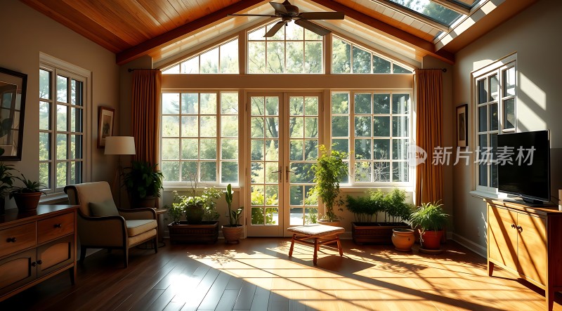 阳光明媚的客厅绿意盎然温馨舒适