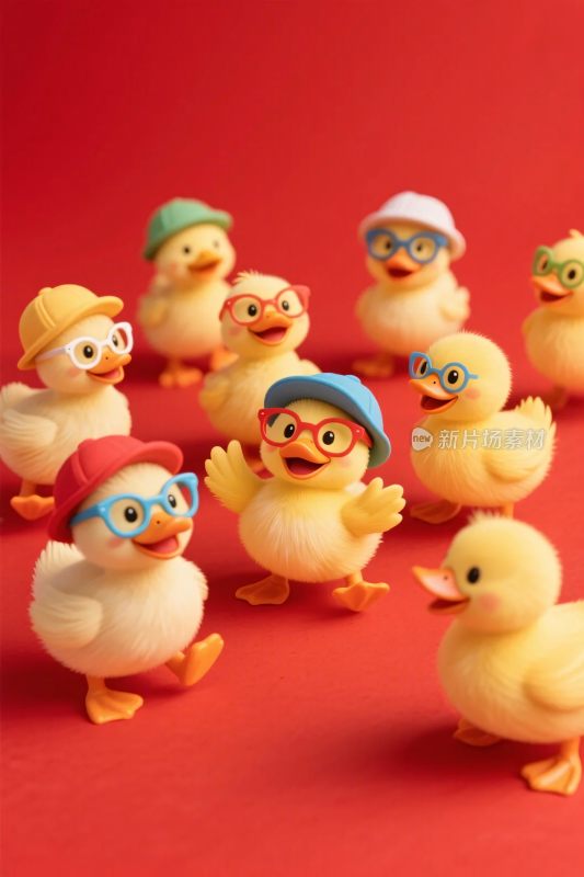 戴帽眼镜的小鸭子群