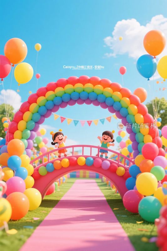 彩色气球拱门卡通场景