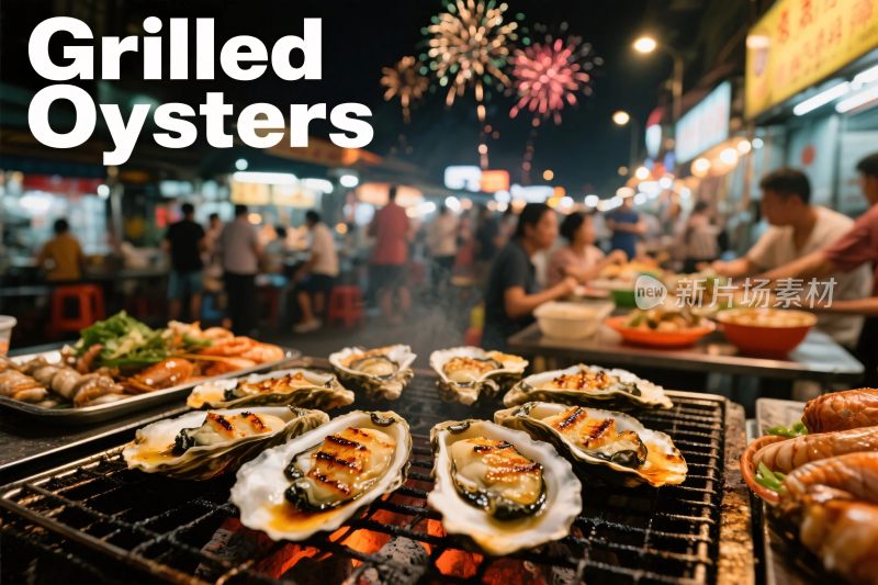 烤生蚝街头夜市场景