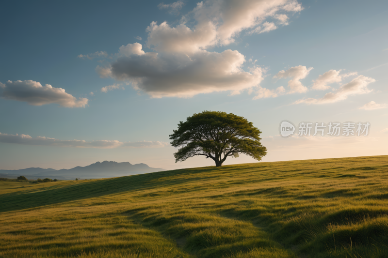 田野里一棵孤树一座高山清纹理背景图片