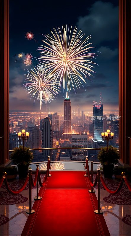 璀璨烟花下的红毯盛宴