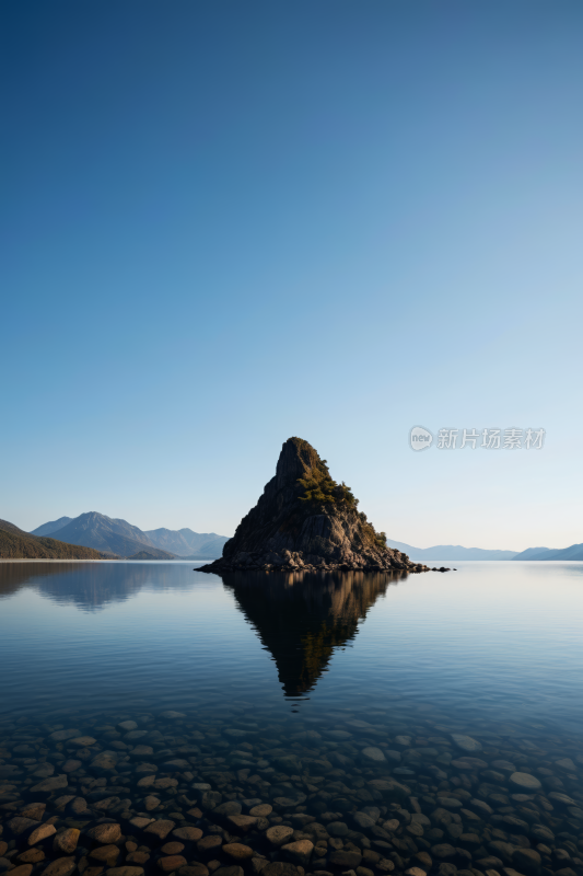 水中央一块小岩石高清风景图片