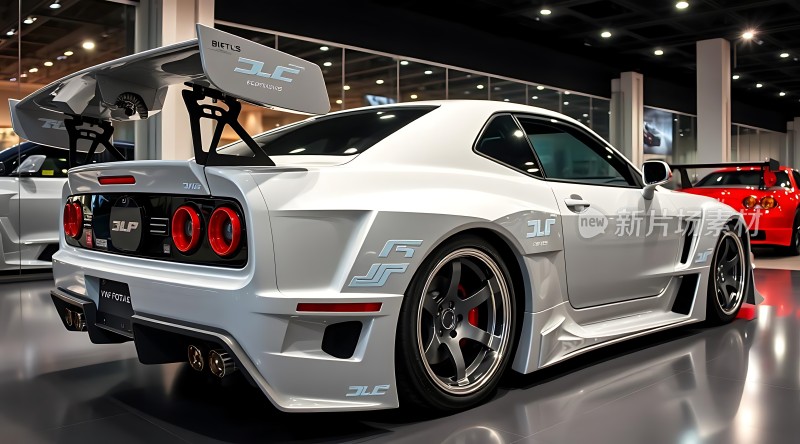 白色跑车展示会上的高性能赛车