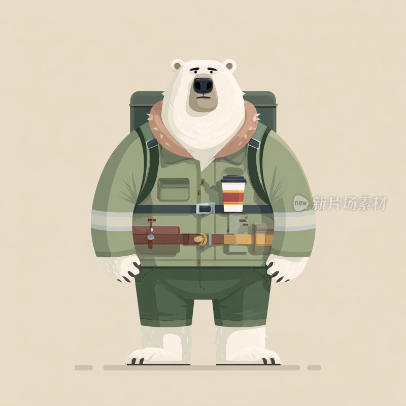 穿着军装的卡通北极熊