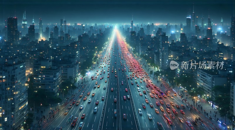 繁华都市夜幕下的车水马龙